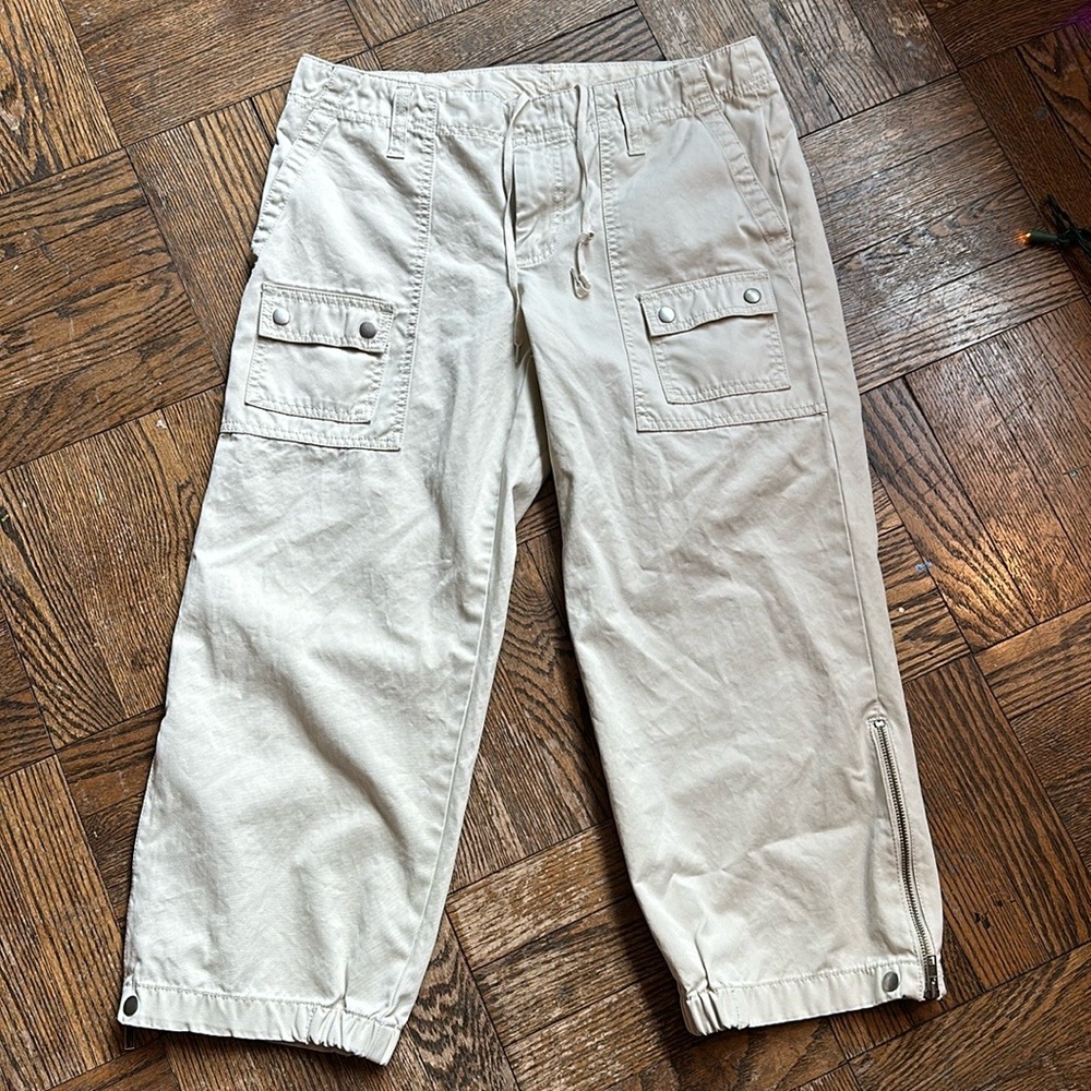 Gap beige size 8 cargo pants w/zippers at bottom of legs, drawstring, 4 pockets.